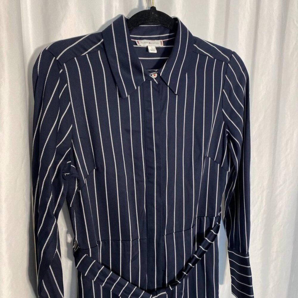 Tommy Hilfiger Belted Striped Shirt Dress Long Sleeve Navy Size 4 - Picture 16 of 16